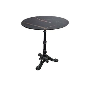 Super-Seat | Tables pour la restauration mélaminé marbre noir rond 67cm avec piètement | Plateau rond, mélamine noir marmerlook, support métallique noir sierlijk. | Horecameubilair