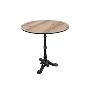 Super-Seat | Tables de terrasse Paris | Plateau rond 70cm en chêne HPL château, pied en métal noir, couleur bois chaud, matériaux massifs. | Mobilier de restauration