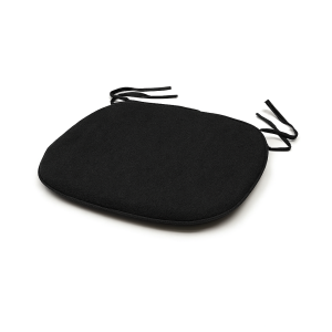 Super-Seat | Noir, coussin rectangulaire en tissu avec coins arrondis et nœuds de fixation en tissu. | Mobilier pour la restauration