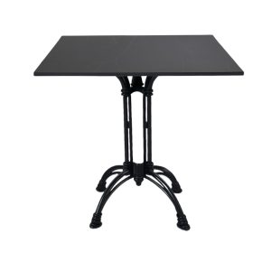 Super-Seat | Tables pour la restauration mélaminé marbre noir 67x67cm avec piètement. | Table en mélamine noire aspect marmer, 67x67cm, avec lame heureuse et support central en métal. | Horecameubilair