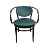 Super-Seat | Le fauteuil Michael Thonet 210 vintage en bois courbé | Structure noire, assise ronde verte, dossier ovale, bois et tissu. | Mobilier de restauration