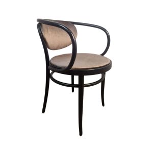 Super-Seat | Fauteuils vintage en bois courbé Michael Thonet 210 moka | Donker hout met lichtbeige stof, gebogen rug- en armleuning. | Horecameubilair