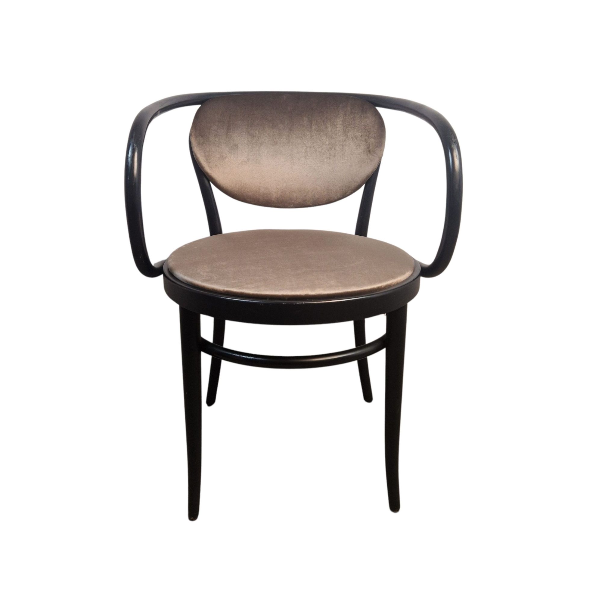 Super-Seat | Les fauteuils Michael Thonet 210 vintage en bois courbé noir/vert | Structure en bois courbé noir, assise et dossier en tissu marron clair |. | Mobilier de restauration