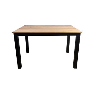 Super-Seat | The Empire hospitality tables oak melamine 120x80cm with base | Plateau rectangulaire en mélamine aspect chêne, quatre pieds en métal noir. | Mobilier de restauration
