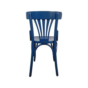Super-Seat | La chaise Indigo vintage Thonet en bois à dossier éventail bleu | Blauwe houten Thonet-stoel met gebogen poten en vertical spijlen, vintage uitstraling. |. | Horecameubilair