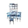 Super-Seat | Quinze chaises de café vintage en bois bleu de la collection Thonet Mix Set | Chaises en bois laqué bleu, partiellement empilées sur un support métallique, aspect vintage. | Mobilier de restauration