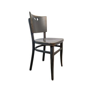 Super-Seat | The Dotty Deco chaises bistro en bois vintage noir | Zwarte houten bistrostoel met vintage look, lichte slijtage & gebogen rugleuning met open driehoek. | Horecameubilair