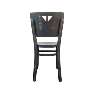 Super-Seat | The Dotty Deco wooden bistro chairs vintage black | Vintage wooden chair with black distressed finish, triangle cut-out, straight legs |. | Mobilier de restauration