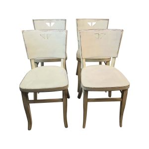 Super-Seat | Lot de 4 chaises de bistrot en bois Dotty Deco | Chaises en bois blanc ivoire à l'aspect vintage, dossier géométrique, lot de 4. | Mobilier de restauration