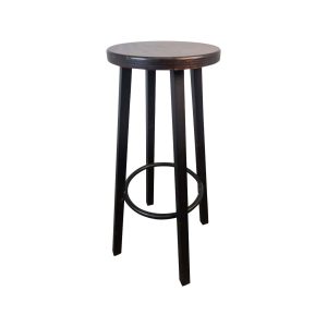 Super-Seat | Tabouret de bar en bois avec assise ronde, quatre pieds droits et repose-pieds en métal. | Mobilier de restauration