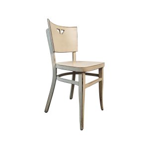 Super-Seat | The Dotty Deco vintage wooden bistro chairs white vintage wooden bistro chair with light finish, triangle cut-out, straight legs, slightly weathered. | Mobilier de restauration