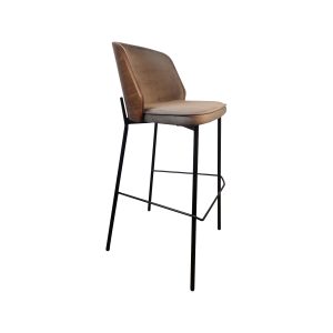 Super-Seat | Tabourets de bar design New York bois velours Moka | Boutons et tapis en velours brut, cadre en métal noir avec motif, design moderne. | Horecameubilair