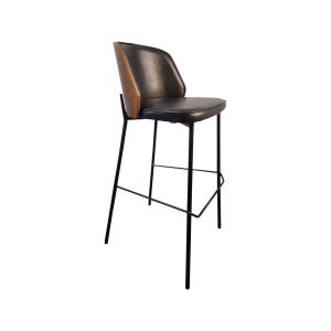 Super-Seat | Tabourets de bar design New York bois cuir noir | Zwarte leren zitting en rug, zwart metalen poten, houten rugpaneel. | Horecameubilair