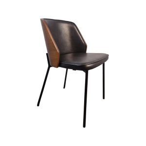 Super-Seat |The Chaises design New York bois cuir noir|Zwart lederen zitting/rug, houten zijkanten, slanke zwarte metalen poten, design moderne. | Horecameubilair