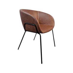 Super-Seat | Les fauteuils Portland design en cuir cognac | Cognacbruin Kunstleer avec zichtbare stiknaden, zwarte metalen poten, design moderne. | Horecameubilair