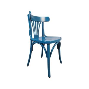 Super-Seat | The Sky chaises vintage Thonet en bois à dossier éventail bleu | Blauwe houten Thonet-stoel met waaier-rugleuning, latten vertical en vier poten. | Horecameubilair