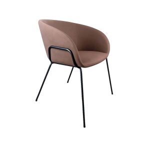 Super-Seat | Fauteuils design Portland velours moka | Fluwelen moka stoel met gebogen zitting, zwarte metalen poten, moderne uitstraling. | Horecameubilair