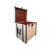 Super-Seat | Grande table d'appoint rectangulaire en Authentic Models crème ; avec bois, sangles en cuir marron, détails en métal noir |. | Mobilier pour la restauration