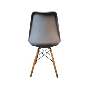 Super-Seat | Chaises coque design rétro Eames grises | Grijze kunststof kuip, houten poten, zwarte metalen steunen ; vintage retro uitstraling. | Horecameubilair