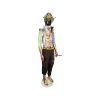 Super-Seat | Wastelander #4 mannequin artistique | Mannequin avec pantalon noir, tenue carton/journal, pieds/mains dorés, casque papier, bâton court. | Horecameubilair