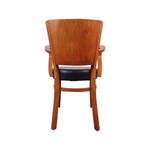 Super-Seat | Fauteuil en bois robuste avec dossier incurvé, assise noire. Matériau : bois, cuir synthétique. Couleur : naturel et noir. | Mobilier pour la restauration
