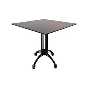 Super-Seat | Metro tables de terrasse café HPL noir 80x80 | Table carrée noire, plateau HPL lisse, pieds métal noir courbés, look moderne. | Horecameubilair