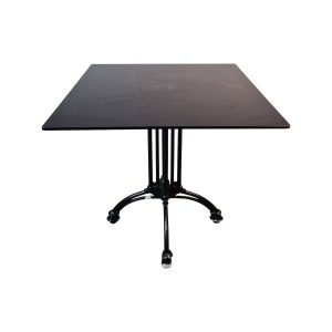 Super-Seat |The Metro tables de terrasse café HPL noir 80x80 avec piètement inclus|Zwart HPL tafelblad 80x80 cm, metalen onderstel met wielen, modern en functioneel voor terrassen|. | Horecameubilair