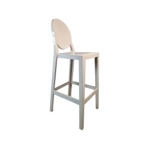 Super-Seat | The Kartell tabourets de bar One More Please blancs par Philippe Starck | Witte kunststof barkruk, ronde rugleuning, vierkante zitting, vier rechte poten. | Horecameubilair