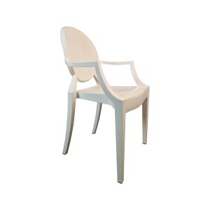 Super-Seat | Le fauteuil Kartell Victoria Ghost blanc by Philippe Starck | Witte kunststof kuipstoel met armleuningen en ovaal rugpand. | Horecameubilair