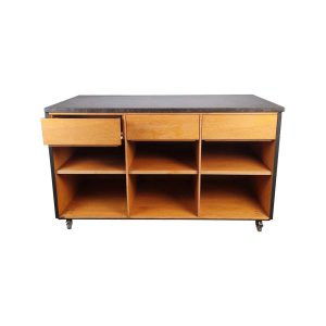 Super-Seat | Meuble en bois anthracite, plateau en marbre, 3 tiroirs, étagères, roulettes |. | Mobilier pour la restauration