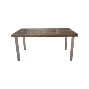 Super-Seat | Les tables Jorg (outdoor) et bois de chantier | Donker houten rechthoekig blad, vier rechte metalen poten, industrieel voor buitengebruik. |. | Horecameubilair
