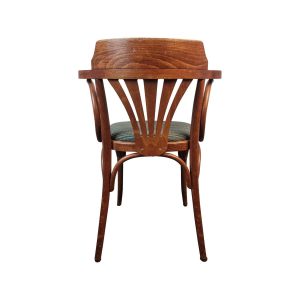 Super-Seat | Fauteuils vintage Thon classiques avec assise verte | Donkerhouten fauteuil met gebogen rugleuning, groene zitting, houten spijlen. | Horecameubilair