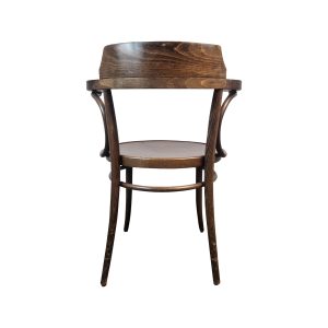 Super-Seat | Milford fauteuils vintage Thon en bois brun foncé | Donkerbruin hout, gebogen rugleuning, ronde poten ; minimalistisch vintage design. | Horecameubilair