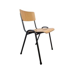 Super-Seat | Chaises d'école vintage Campus en bois empilables | Bois clair, métal noir, design simple, dossier et assise bois, pieds métal noir |. | Horecameubilair