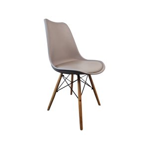 Super-Seat | The Chaises coque design rétro Eames grises | Lichtgrijze kunststof zitting met naturel houten poten en zwarte metalen dwarsverbindingen. | Horecameubilair