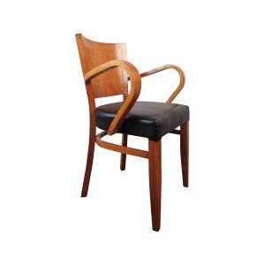 Super-Seat | Fauteuil en bois avec accoudoirs incurvés, couverture solide, assise noire ; bois et plastique. | Mobilier pour la restauration