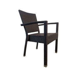 Super-Seat | The Chaises de terrasse Metro pour la restauration noir avec accoudoirs | Zwarte stoel met armleuningen, geweven rattan-look, metalen frame, rechte rug. | Horecameubilair