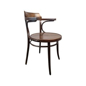 Super-Seat | Le Milford fauteuils vintage Thon en bois brun foncé | Donkerbruine houten fauteuils met gebogen rug, ronde zitting, slanke, taps toelopende poten. | Horecameubilair