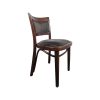 Super-Seat | The Stonemill chaises en bois vintage Cabin chairs | Chaise en bois foncé avec tapis incurvé, assise en tissu noir, clous métalliques. | Mobilier pour la restauration