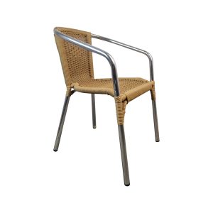 Super-Seat | Chaise de terrasse Tivoli Structure chromée empilable, assise/dossier en osier tressé, couleur naturelle, dossier blanc. | Mobilier pour la restauration