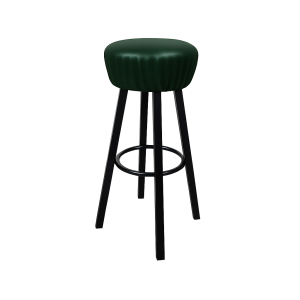 Super-Seat | Tabouret de bar en métal noir avec assise ronde en tissu vert foncé et repose-pieds circulaire. | Mobilier pour la restauration