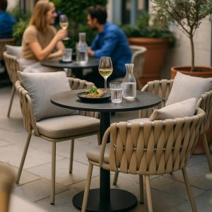 Super-Seat | Taupe Chaises empilables Onnoble, table d'extérieur avec structure en métal et coque en plastique, style patio contemporain. | Mobilier pour la restauration