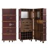 Super-Seat | The Authentic Models 'Pop up' Bar in suitcase wine red | Bar en bois rouge sur roulettes, style valise vintage avec miroir, tiroirs et étagères. | Mobilier de restauration