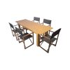 Super-Seat | Ensemble de terrasse | Set : houten tafel 220cm + 5 stoelen, houtframe & donker textiel, op witte achtergrond. | Horecameubilair
