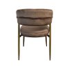 Super-Seat | Les Fauteuils Mounira | Stoelen in mokakleurig velours, ronde rugleuning, vier gouden poten, achterkant zichtbaar voor wit vlak. | Horecameubilair