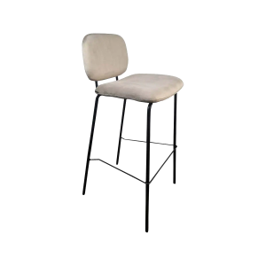 Super-Seat | Vous allez rencontrer des chaises, des tables... | Tabouret de bar avec coussin beige, dossier et pieds en métal noir avec repose-pieds sur fond blanc. | Mobilier de restauration