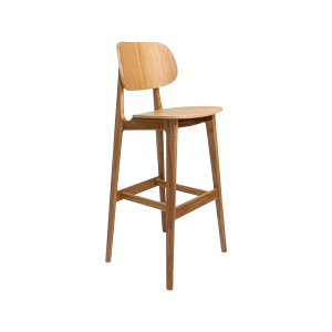 Super-Seat | Bar Stools Wood | Tabouret de bar en bois brun clair avec dossier incurvé, assise plate et barres transversales robustes. | Mobilier de restauration