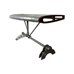 Super-Seat |The Navigator vintage side table metal 178x75cm |Table vintage en métal avec plateau argenté, bord en bois et base industrielle robuste. | Mobilier de restauration