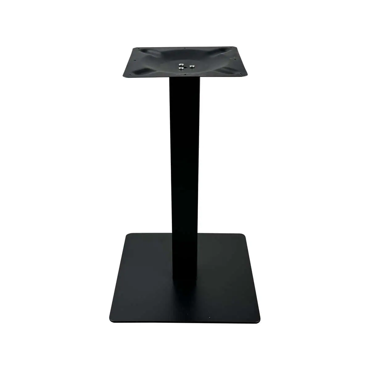 Super-Seat |Zwart gietijzer, vierkante voet en montageplaat, modern op witte achtergrond. | Horecameubilair