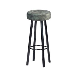 Super-Seat | Tabouret de bar en métal noir avec assise en velours vert et repose-pieds rond, représenté sur fond blanc. | Mobilier de restauration